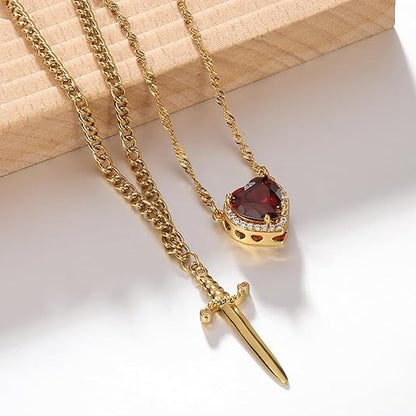 HEART & SWORD RED NECKLACE