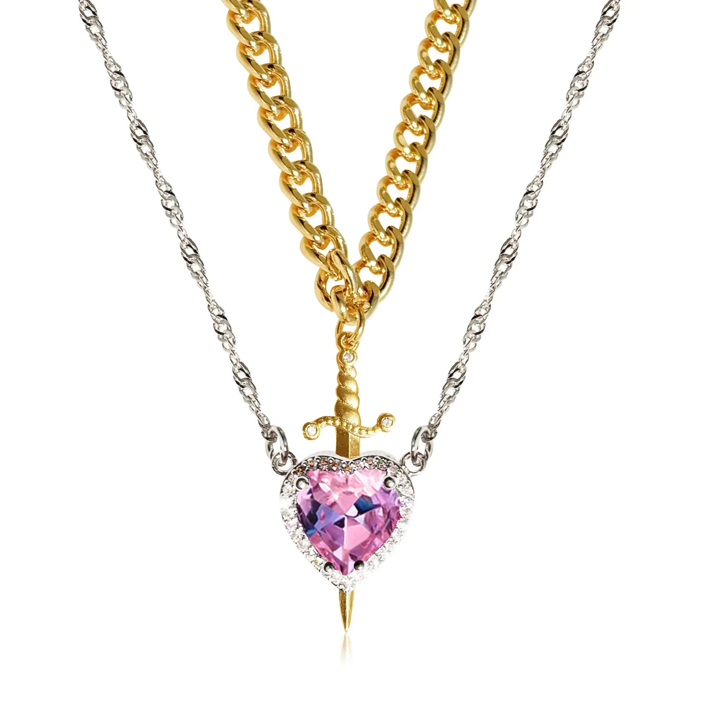 HEART & SWORD PINK NECKLACE