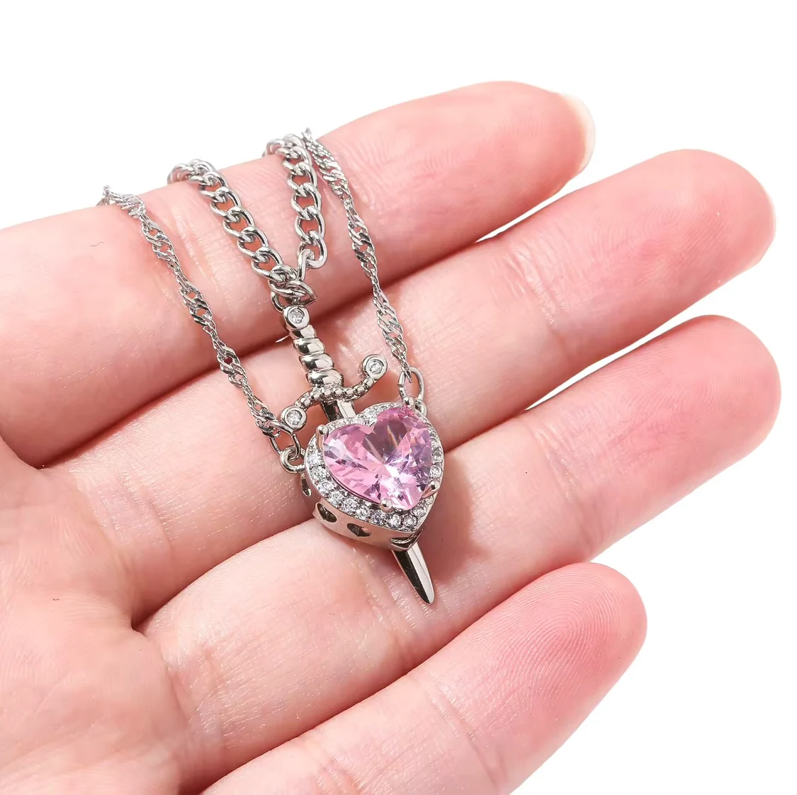 HEART & SWORD PINK NECKLACE